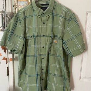 Carhartt Men's Green Plaid Short Sleeve Button Down Shirt Loose Fit XL